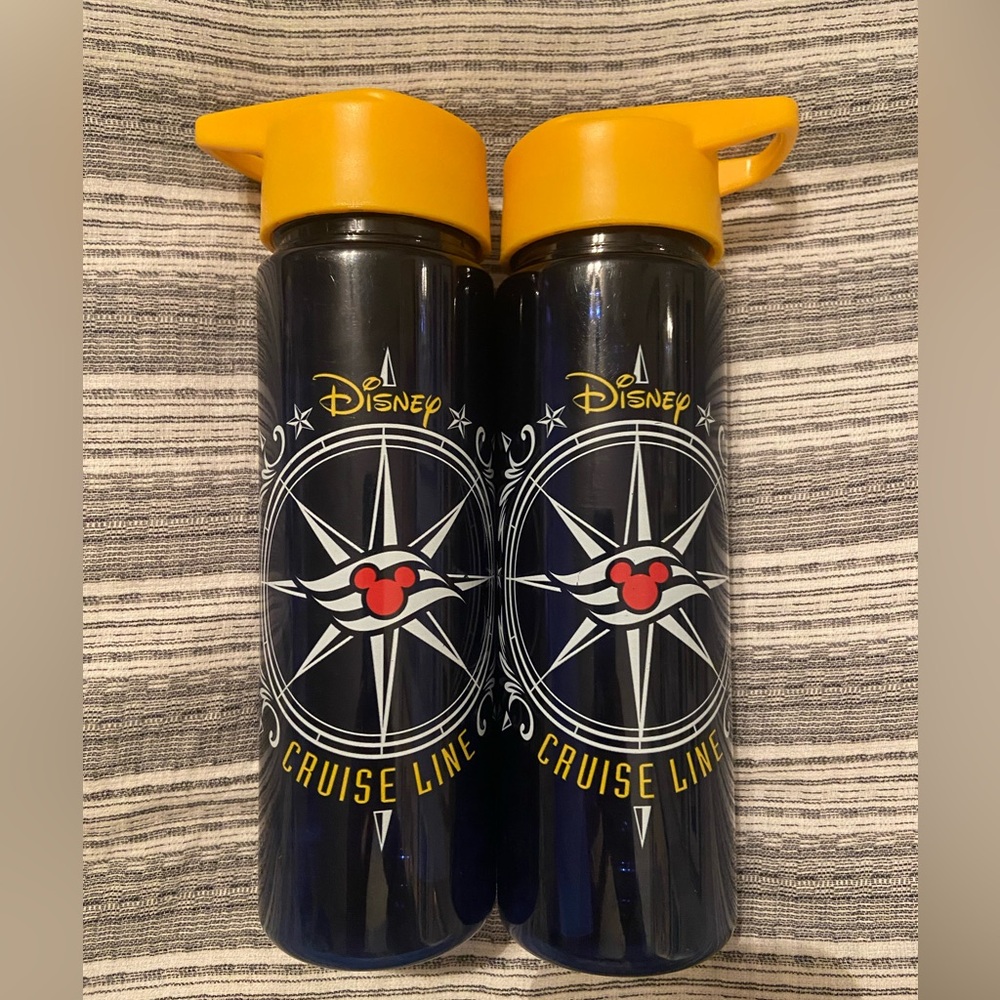 Disney Cruise Lines Mickey Mouse Compass Blue Yellow Water Bottles Lot of 2